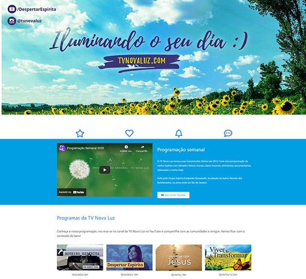Pagina inicial do site espírita TV Nova Luz