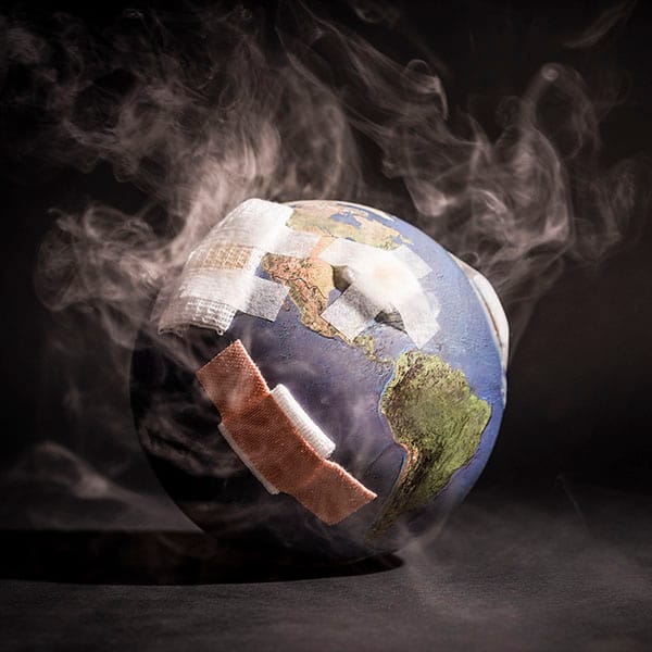 Um globo terrestre com aparência de doente